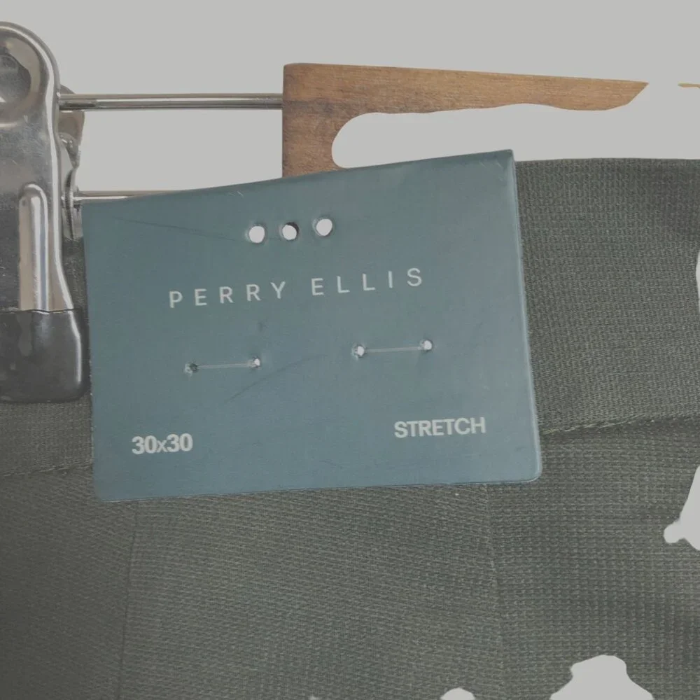 Perry Ellis Mens Stretch Olive Green Chino Pants 30x30 Slim Fit NWT - Picture 4 of 6